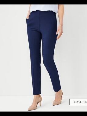 Ann Taylor The Side Zip Ankle Pant Bi-Stretch Navy Size 0 Careerwear Office